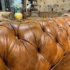 Stoere Industriële Vintage Chesterfield 3,5 Zits Bank In Vintage Cognac Leer 240 Cm thumbnail 5