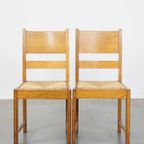 Set Van 4 Eikenhouten Haagse School Design Eetkamerstoelen Uit Begin 1900 Met Rieten Zittingen thumbnail 8