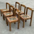 Vintage Brutalist Stoelen Hout Natuurlijk Japandi Set Van 6 thumbnail 24