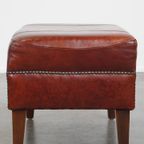 Cognac-Kleurige Hocker Gemaakt Van Rundleer thumbnail 6