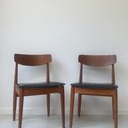 Vintage Houten Eetkamerstoelen Met Zwart Skai Leren Zitting thumbnail 3