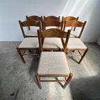 Set (7) Vintage Eetkamerstoelen Hout, Geruit | Scandinavisch thumbnail 4