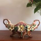 Antieke Prachtige Art Nouveau Majolica Florale Jardinière thumbnail 3