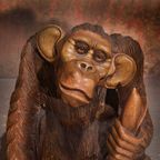 Xl Handcrafted Wooden Sculpture A Monkey Who Likes Banana thumbnail 3