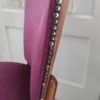 Vintage Houten Stoel Met Bordeauxrode Stoffen Zitting thumbnail 3