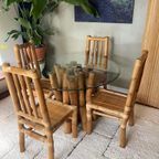 Vintage Boho Bamboe Eetkamerset - Eettafel Met 4 Stoelen thumbnail 2