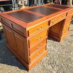 Klassieke Engelse Schrijftafel, Bureau, Desk, Met Lederen In thumbnail 2