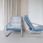 Vintage Buisframe Fauteuils Opnieuw Bekleed Met Jeansstof thumbnail 4