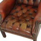 Oude Chesterfield Zetel Bruin Leder Wingchair Oorfauteuil thumbnail 6