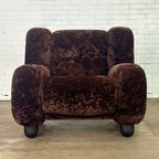 Vintage Italiaanse Fauteuil In Donkerbruin Velours thumbnail 7