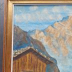 Antiek Origineel Olieverfschilderij Blauw, Groen, Goudkleurig .h.fiedler thumbnail 6