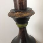 2 X Zeldzame Vintage Houten Voet Tafellampen In Bruin, Goud En Groen thumbnail 8