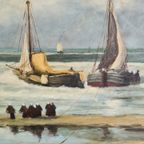 Groot Zeegezicht Met Bomschuiten Op Het Strand thumbnail 3