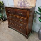 Antieke Engelse Ladenkast, Commode, Achter De Bovenste Lade Zit Een Schrijfgedeelte Ca. 1860 Afm. 120x49 En 115cm Hoog. thumbnail 3