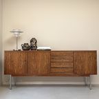 Vintage Palissander Dressoir / Sideboard Met 3 Deurtjes En 4 Lades thumbnail 2