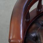 Donkerbruine In Hoogte Verstelbare Rundleren En Houten Chesterfield Bureaustoel Op Wieltjes thumbnail 7