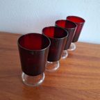 4 Vintage Robijnrood Wijn Glazen Cavalier Luminarc Frankrijk thumbnail 2