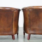 Set Van 2 Tijdloze En Stoere Cognac-kleurige Schapenleren Clubfauteuils Met Een Correcte Afwerkin thumbnail 8