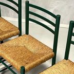 Jaren 70 Eettafelstoelen 4x Vintage Groen Riet Prijs P/stuk thumbnail 5