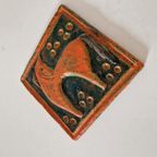 Vintage Keramieke Wandtegel Oranje Schilderij Jaren 70 Paard thumbnail 5