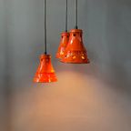 Oranje West-Duitsland Keramische Cascade Kroonluchter Met Drie Hanglampen thumbnail 4