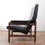 Strakke Vintage Design Fauteuil Zwarte Skai En Teakhout Jaren 60 thumbnail 6