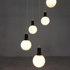 Cascade Hanglamp Met 5 Witte Glazen Bollen, Jaren 70 thumbnail 14