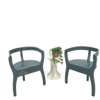 Oude Houten Blauwe Set Stoelen Met Bloemen Uit Zweden thumbnail 2