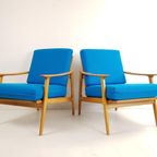 2 Blauwe Fauteuils | Wollen Ploegstof Blauw Vintage thumbnail 6