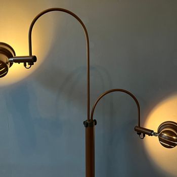 Mid Century Bruine Gepo Vloerlamp Met Dubbele Boogkegel