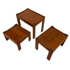 Vintage Set Van 3 Bijzettafels Nesting Grenen Hout Jaren 60 thumbnail 3