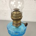 Antieke Glazen Olielamp Blauw thumbnail 4
