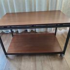 Vintage Bijzet Tafel Trolley Op Wielen Tafeltje Audio Tv thumbnail 2