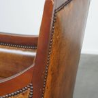 Ranke Schapenleren En Houten Vintage Art Deco Design Armchair In Een Prachtige Warme Cognac Kleur thumbnail 11