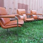 4 Vintage Cognac Leren Lounge Stoelen Artifort Geoffrey Harcourt thumbnail 3