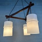 Vintage ‘Japandi’ Hanglamp Teak En Opaline thumbnail 2