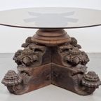 Anglo-Indiase Teak Hardhout Handmade Salontafel 19E Glas Rar thumbnail 12