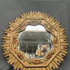 Grote Houten Spiegel Met Gouden Zonnestralen In Art-deco Stijl. thumbnail 3