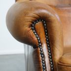 Comfortabele Vintage Oorfauteuil Gemaakt Van Karakteristiek Schapenleer thumbnail 10