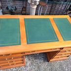 Klassieke Engelse Schrijftafel, Bureau, Desk, Met Lederen In thumbnail 3