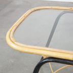 Leuke Vintage Jaren ’60 Rotan Salontafel Met Glazen Tafelblad Met Een Mooi Zwart Metalen Frame thumbnail 6