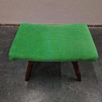 Vintage Voetenbank Jaren 60 / 70 Nieuw Bekleed Groene Ribstof thumbnail 6
