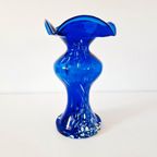 Mondgeblazen Vintage Blauwe Vaas Murano Stijl thumbnail 2