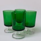 Small Vintage Emerald Green Port Glasses, Luminarc France thumbnail 2