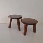 Massief Eiken Houten Brutalist Tafeltjes. thumbnail 2