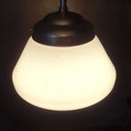 Vintage Art Deco Glazen Conische Hanglamp / Schoollamp thumbnail 5