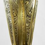 Messing Art Deco Hanglamp Met 5 "Pates De Verre" Kappen thumbnail 21