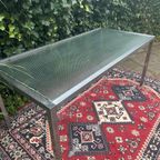 Vintage Rvs Eettafel Met Draadglas Italian Design 1970S thumbnail 4