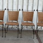 4 Wrought Iron Wicker Seat Dining Chairs From 1980 thumbnail 4