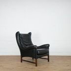 Black Leather Italian Lounge Chair With Rosewood Legs thumbnail 2